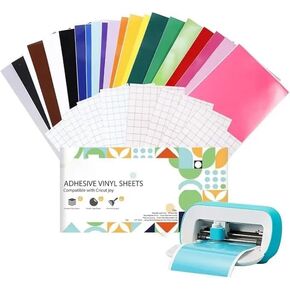 51 Sheets Removable Adhesive Vinyl, 22 Colors 5.5 x 12 in Vinyl Sheets Compatible with Cricut Joy with Transfer Paper and Scraper, Matless Self Adhesive Vinyl for Cutting Machine DIY Crafts in Saudi Arabia