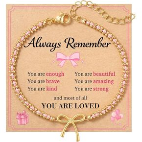 Cute Bow Bracelet for Girls, Always Remember Gifts for Daughter Granddaughter Niece, Adjustable Gold Bow Bracelet with Message Card and Velvet Pouch, Birthday Graduation Christmas Valentines Day Gifts for Teen Girls in Saudi Arabia