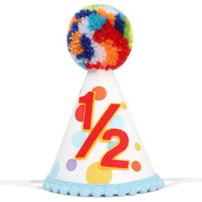 Baby Half Birthday Cone Hat - 1/2 Birthday Party Hat, Primary Colors, Baby Girls/Boys Confetti Cone Hats, Colored Fur Balls Hats in Saudi Arabia