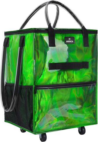 Reusable Grocery Bag On Wheels, 70L Foldable Rolling Tote with 6 Pockets & 3-Way Carry, Heavy Duty Handles, Zippered Top for Groceries, Laundry, Storage, Medium, Beige in Saudi Arabia
