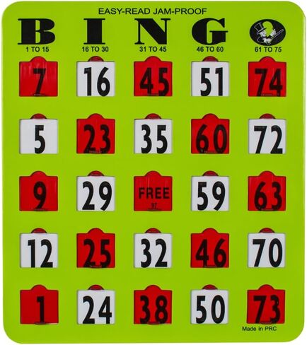 MR CHIPS Jam-Proof Easy-Read Large Print Fingertip Bingo Cards with Sliding Windows - Green 25 Pack - for Seniors, Nursing Homes & Large Groups in Saudi Arabia