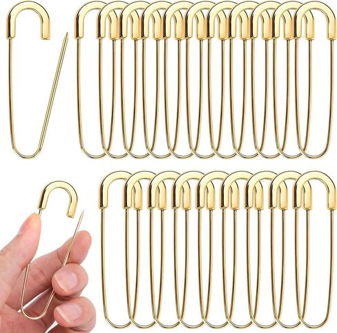 Supkiir 20 Pcs Large Safety Pins, 3 Inch Metal Heavy Duty Safety Pin, Gold Giant Sewing Pins Bulk for Clothing, Quilting, Shawls, Canvas, Pants, Waist Fastening and DIY Sewing in Kuwait