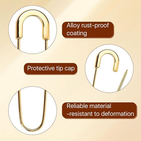 Supkiir 20 Pcs Large Safety Pins, 3 Inch Metal Heavy Duty Safety Pin, Gold Giant Sewing Pins Bulk for Clothing, Quilting, Shawls, Canvas, Pants, Waist Fastening and DIY Sewing in Kuwait