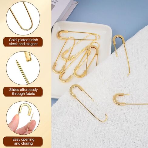 Supkiir 20 Pcs Large Safety Pins, 3 Inch Metal Heavy Duty Safety Pin, Gold Giant Sewing Pins Bulk for Clothing, Quilting, Shawls, Canvas, Pants, Waist Fastening and DIY Sewing in Kuwait