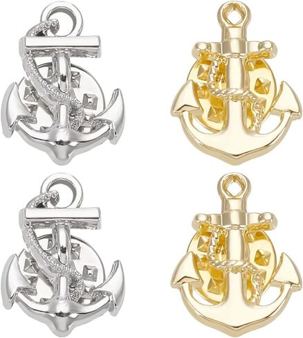 WEBEEDY 4 Pcs Gold Silver Anchor Brooch Lapel Pin for Men Women Navy Pins Suit Decorative Pins for Clothing Collar Accessories Coat Jacket Shirt Suit Brooch Pin Anniversary Wedding Gift in Kuwait