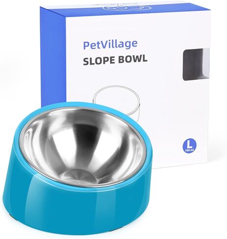 Tilted Angle Dog Bowl, 15° Slanted Stainless Steel Dog Cat Food Bowl,Non-Slip & Non-Spill Pet Feeder with Elevated Detachable Melamine Stand,Easy to Get Food Dog Dish,L/2.5 Cup Grass Blue in Saudi Arabia