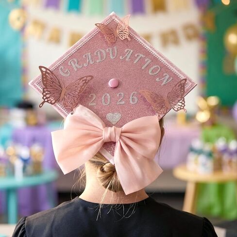 Graduation Cap Decorations Kit - 20 Pcs DIY Grad Cap Decorations Set, 3D Butterfly Rhinestones Pearl Letter Number Stickers Bow Ribbon for Hat Topper Crafts, 2026 Graduation Party Supplies in Saudi Arabia