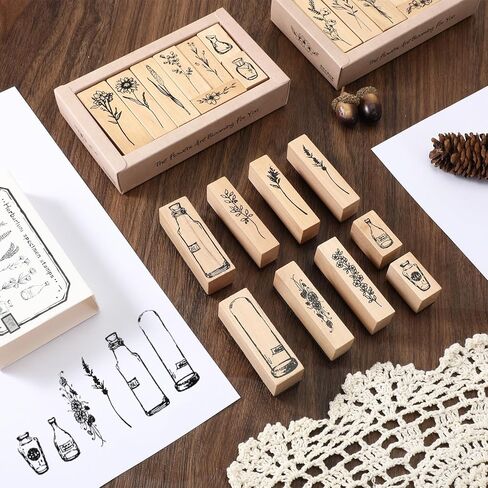 31 Pcs Flower Wooden Rubber Stamps, Vintage Wood Stamp Sets for Crafts Floral Stamps for Junk Journaling Cute Stamp Art in Kuwait