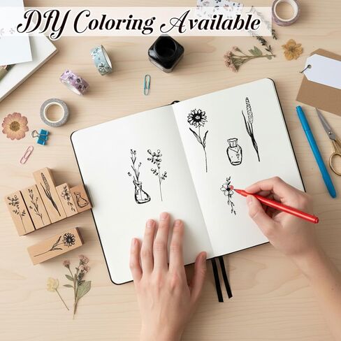 31 Pcs Flower Wooden Rubber Stamps, Vintage Wood Stamp Sets for Crafts Floral Stamps for Junk Journaling Cute Stamp Art in Kuwait
