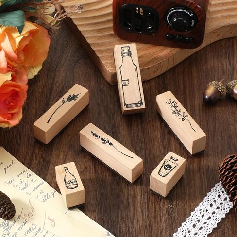 31 Pcs Flower Wooden Rubber Stamps, Vintage Wood Stamp Sets for Crafts Floral Stamps for Junk Journaling Cute Stamp Art in Kuwait