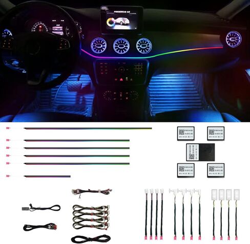 HMYC Car Interior Ambient Lights,18 in 1 128 Colorful LED Acrylic Fiber Optic Strip,Universal Multiple Modes Decoration Atmosphere with Music Sync Rhythm,APP Control,RGB Neon Lighting for All Cars in Saudi Arabia