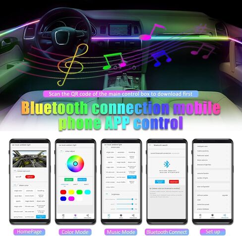 HMYC Car Interior Ambient Lights,18 in 1 128 Colorful LED Acrylic Fiber Optic Strip,Universal Multiple Modes Decoration Atmosphere with Music Sync Rhythm,APP Control,RGB Neon Lighting for All Cars in Saudi Arabia