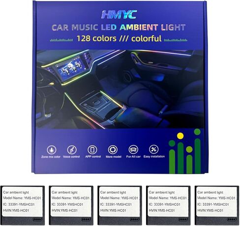 HMYC Car Interior Ambient Lights,18 in 1 128 Colorful LED Acrylic Fiber Optic Strip,Universal Multiple Modes Decoration Atmosphere with Music Sync Rhythm,APP Control,RGB Neon Lighting for All Cars in Saudi Arabia