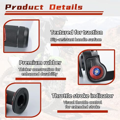 7/8" 22mm Twists Throttle Handle Grip Cable Mini Bike 7/8 Handlebar Grips for Dirt Pit Bike ATVs Powersports Motorcycles 50 90 110 125 150 200 250cc CRF TTR KLX 4-Stroke Throttle Assembly Red in Saudi Arabia