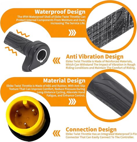 20X Full Twist Throttle Grip Ebike Twist Throttle 3 Pin with Waterproof Connector for 12V-72V Twist Throttle Electric Bike Electric Scooter Conversion Used for 22.2mm Handlebar. in Saudi Arabia