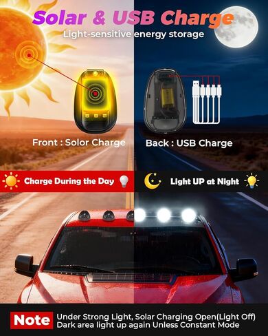 Wireless Solar Cab Lights for Trucks Waterproof Solar Powered Cab Roof Lights with Vibration Sensor | Solar Powered Clearance Marker Light for Semi Truck SUV Pickup in Saudi Arabia