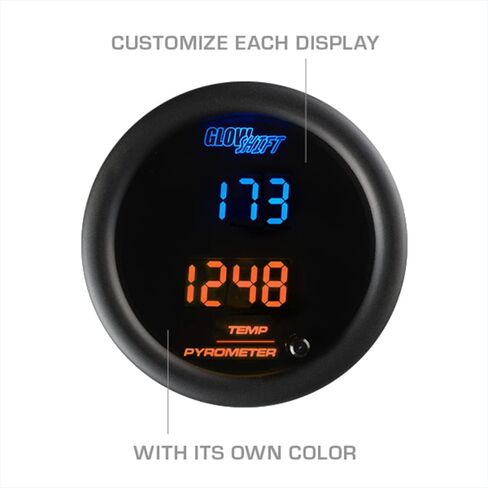 GlowShift 10 Color Digital Dual Pyrometer Exhaust Gas EGT & Temperature Combo Gauge Kit - Includes Electronic Sensors - 2 Multi-Color LED Displays - Tinted Lens - 2-1/16" (52mm) in Kuwait