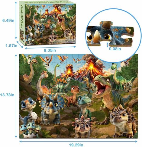 Puzzles for Kids Ages 6-8 8-10 Year Old, 200 Pieces Jigsaw Puzzles for Kids-Dinosaur World， Learning Educational Toys for Boys and Girls Ages 10-12 Year Old in Saudi Arabia