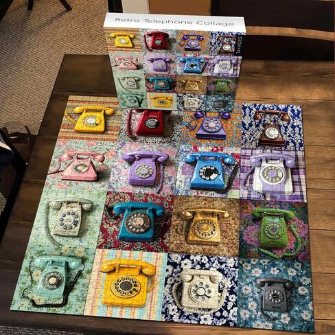 PICKFORU Retro Telephone Collage Jigsaw Puzzles 1000 Pieces, Colorful Wired Telephones Puzzles for Adults, Vintage Art Collection Jigsaw Puzzle in Saudi Arabia