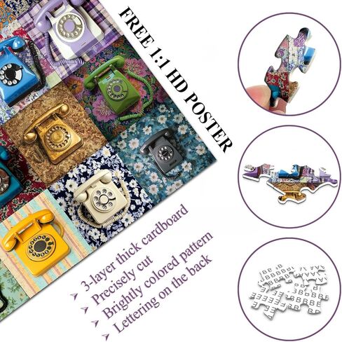 PICKFORU Retro Telephone Collage Jigsaw Puzzles 1000 Pieces, Colorful Wired Telephones Puzzles for Adults, Vintage Art Collection Jigsaw Puzzle in Saudi Arabia