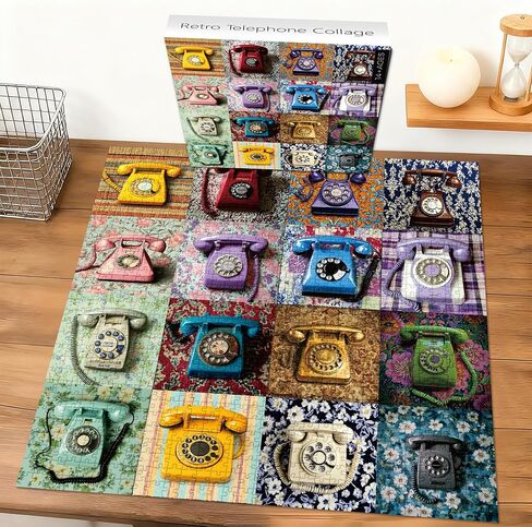 PICKFORU Retro Telephone Collage Jigsaw Puzzles 1000 Pieces, Colorful Wired Telephones Puzzles for Adults, Vintage Art Collection Jigsaw Puzzle in Saudi Arabia