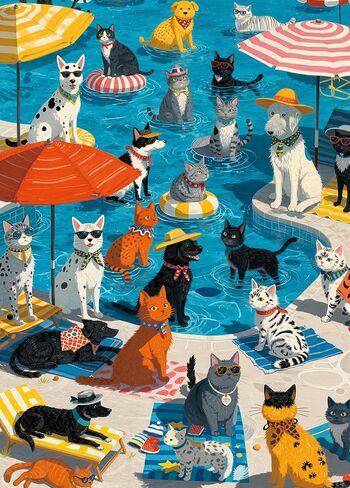 1000 Pieces Puzzle for Adults, Challenging Funny Paws Poolside Party Jigsaw Puzzles, Premium Matte Finish, 27.56 x 19.68 Inches, Perfect for Game Nights in Saudi Arabia
