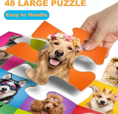 Jumbo Floor Puzzles for Kids Ages 3-5, 48 Piece Large Funny Dog Jigsaw Puzzles, Learning Educational Toys for Toddlers Ages 4-6 Preschool Educational Toys Gifts for Boys and Girls in Saudi Arabia