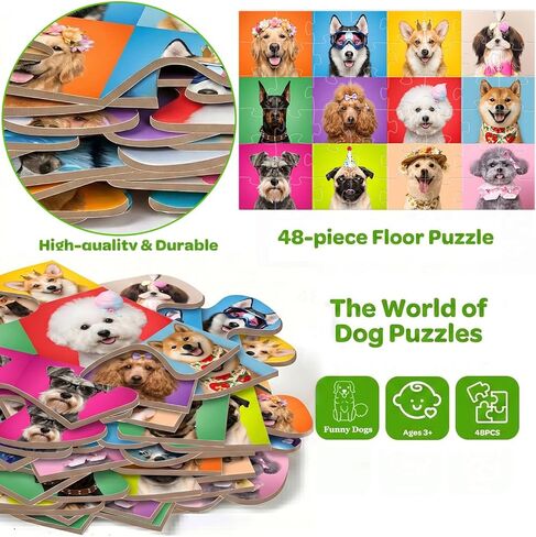 Jumbo Floor Puzzles for Kids Ages 3-5, 48 Piece Large Funny Dog Jigsaw Puzzles, Learning Educational Toys for Toddlers Ages 4-6 Preschool Educational Toys Gifts for Boys and Girls in Saudi Arabia