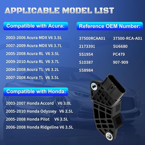 مستشعر موضع العمود المرفقي للمحرك متوافق مع Honda Accord 2003 2004 2005 2006 2007، Odyssey Pilot Ridgeline 2005-2010 & Acura MDX 2003-2009، RL TL 2004-2010 يستبدل 37500RCAA01، 37500-RCA-A01 in Kuwait