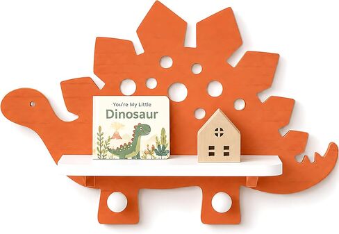Dinosaur Wooden Wall Shelf Parlor Boudior Children's Decorative Orange Dinosaur Wall Shelf with Hanging Pegs in Saudi Arabia
