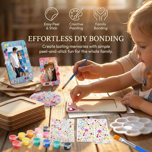 Picture Frame Painting Craft Kit,12 Pack Unfinished Wooden Picture Frames 4 x 6 Inch with Pearl Resin Diamond and Foam Stickers for DIY Paint and Decorate Craft Birthday Wedding Gifts in Saudi Arabia