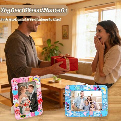 Picture Frame Painting Craft Kit,12 Pack Unfinished Wooden Picture Frames 4 x 6 Inch with Pearl Resin Diamond and Foam Stickers for DIY Paint and Decorate Craft Birthday Wedding Gifts in Saudi Arabia