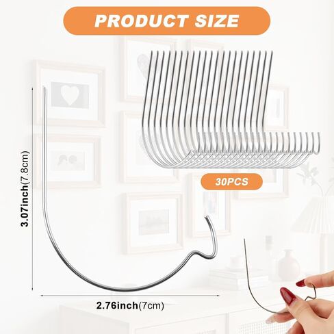 30 PCS Super Hook Picture Hangers, Heavy Duty Drywall Hooks Holds Up to 150 lbs, Tool-Free Stainless Steel Wall Hooks for Hanging Pictures, Art, Mirrors, Clocks, Shelves in Saudi Arabia