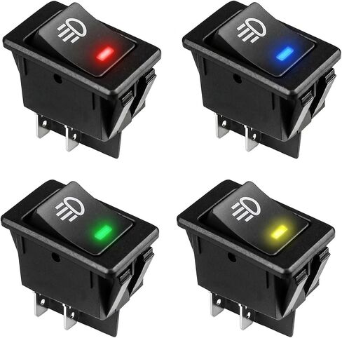 4 قطع مفتاح تبديل ضوء الضباب للسيارة DC 12V 35A، 4 دبابيس مفتاح تشغيل/إيقاف لاستبدال مصابيح الضباب، مفاتيح الروك الأمامية الخلفية لمصباح الضباب مع ضوء LED، ملحقات السيارة (أحمر + أخضر + أزرق + أصفر) in Kuwait