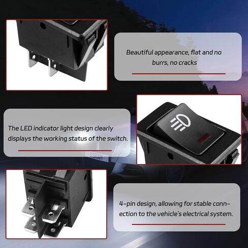 4 قطع مفتاح تبديل ضوء الضباب للسيارة DC 12V 35A، 4 دبابيس مفتاح تشغيل/إيقاف لاستبدال مصابيح الضباب، مفاتيح الروك الأمامية الخلفية لمصباح الضباب مع ضوء LED، ملحقات السيارة (أحمر + أخضر + أزرق + أصفر) in Kuwait