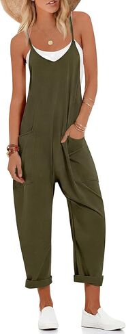 Ekouaer Womens Sleeveless Jumpsuit Loose Spaghetti Strap Baggy Overalls Jumpers Casual Long Pants Rompers with Pockets 2024 in Saudi Arabia