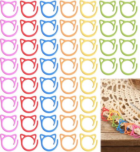 48PCS Cat Stitch Markers for Knitting, Stitch Markers for Crocheting, Metal Locking Ring Stitch Markers, Cute Cat Shape Crochet Accessories for DIY Projects in Saudi Arabia