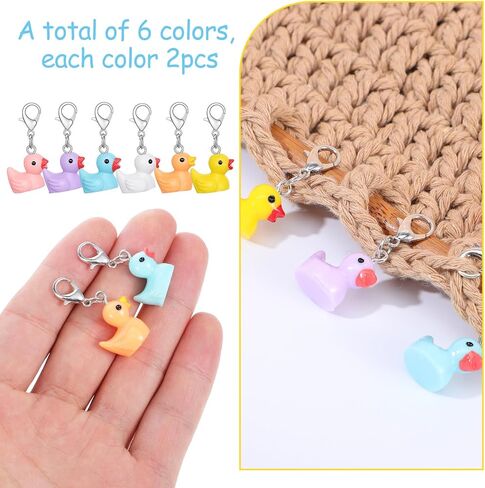 12PCS Colorful Duck Stitch Markers, Removable Cute Crochet Charms 3D Swimming Duck Crochet Stitch Marker Charms Funny Animal Pendant with Lobster Clasp for Knitting Weaving Sewing Jewelry Making in Kuwait
