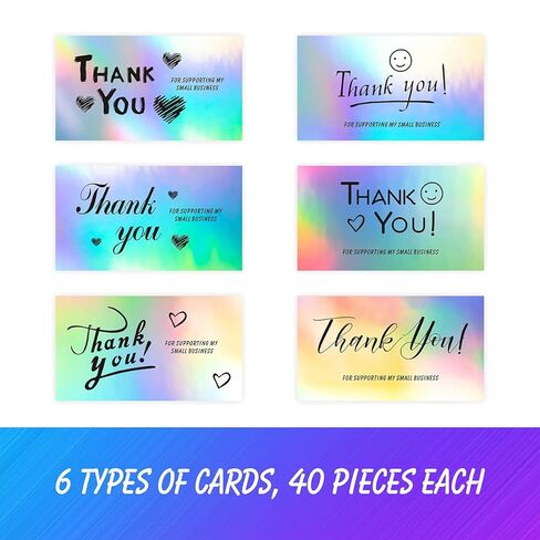 240Pcs Thank You Cards for Small Business, 6 Unique Styles of Holographic Gratitude Notes, Perfect for Retail Store Owners and Customer Appreciation, 2x3.5 Inch in Kuwait
