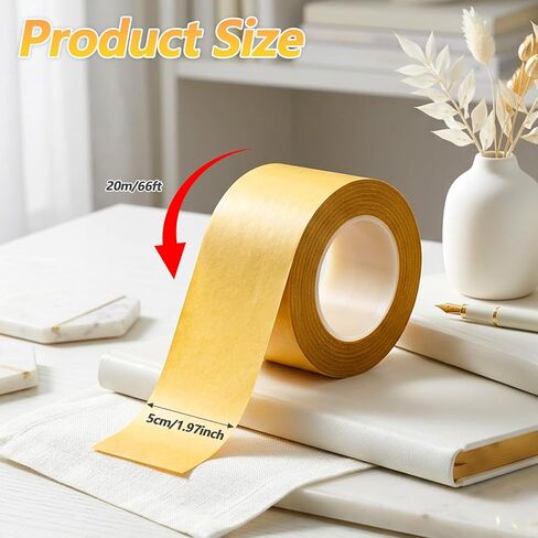 Ultra Thin Double Sided Tape Heavy Duty, 2 Inch x 66 Feet Clear Double-Sided Tape, Strong Double Stick Tapes for Crafts, Wall Decor, Rug & Carpet Fixing (20m×50mm) in Saudi Arabia