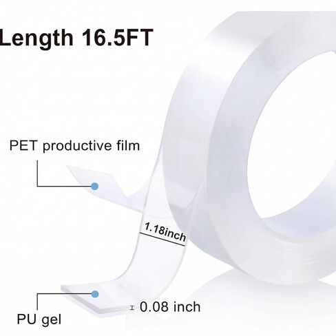 Heavy Duty Double-Sided Nano Tape (16.4FT) – Clear, Removable, Traceless Mounting Tape with Strong Adhesion for Pictures, Posters, Carpets, and DIY Projects in Saudi Arabia