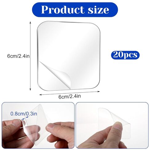 20 Pcs Double Sided Adhesive Square Pads, 2.4" Removable Clear Square Adhesive Wall Tape Stickers for Hanging, Waterproof Squares Heavy Duty Double-Sided Nano Tape for DIY Craft Home Office Shower in Kuwait