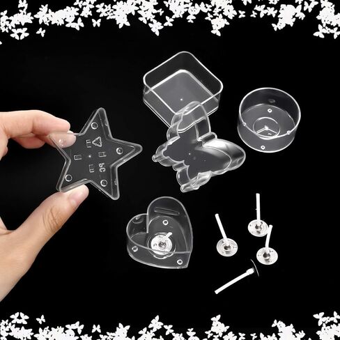 Plastic Clear Tea Light Cup Holders - Heat-Resistant Plastic Votive Containers in Heart, Square, Star, Round, Butterfly Shapes - Tealight Cups with 25 mm Candle Wicks for DIY Candle Making (20 Pieces) in Kuwait