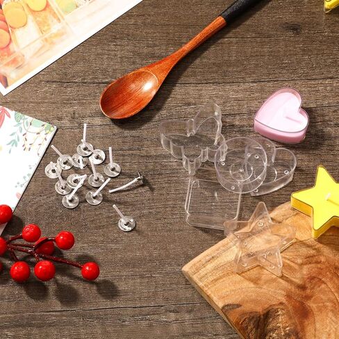 Plastic Clear Tea Light Cup Holders - Heat-Resistant Plastic Votive Containers in Heart, Square, Star, Round, Butterfly Shapes - Tealight Cups with 25 mm Candle Wicks for DIY Candle Making (20 Pieces) in Kuwait