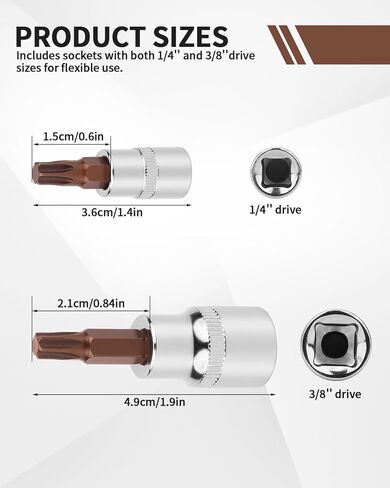 6 PCS T30 Torx Bit Socket Set - 3Pcs T30 Torx Bit 1/4" & 3Pcs 3/8 Drive, CR-V S2 Steel Star Sockets for Ratchet, Impact Drill, Torque Wrench, Slide Bar in Saudi Arabia