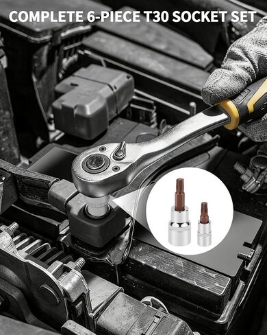 6 PCS T30 Torx Bit Socket Set - 3Pcs T30 Torx Bit 1/4" & 3Pcs 3/8 Drive, CR-V S2 Steel Star Sockets for Ratchet, Impact Drill, Torque Wrench, Slide Bar in Saudi Arabia