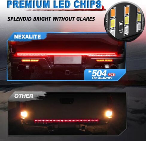 Truck Dynamic Tailgate Light Bar 60 Inch 504 LED, 3-Row Super Bright 3-Color, Turn Signal Brake Lights Reverse Light, Universal Fit for Trucks SUVs etc, 1 Years Warranty in Saudi Arabia