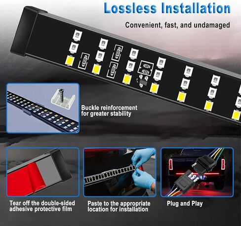 Truck Dynamic Tailgate Light Bar 60 Inch 504 LED, 3-Row Super Bright 3-Color, Turn Signal Brake Lights Reverse Light, Universal Fit for Trucks SUVs etc, 1 Years Warranty in Saudi Arabia