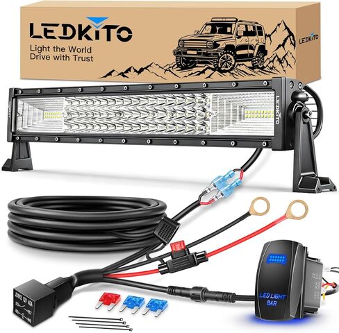 22Inch LED Light Bar Off Road Driving Work Lights Straight Bar Spot Flood Combo Beam Triple Row 320W with Rocker Switch 16AWG Wiring Harness Kit for Trucks Pickup Hum-mer SUV UTV Tractor Boat in Saudi Arabia