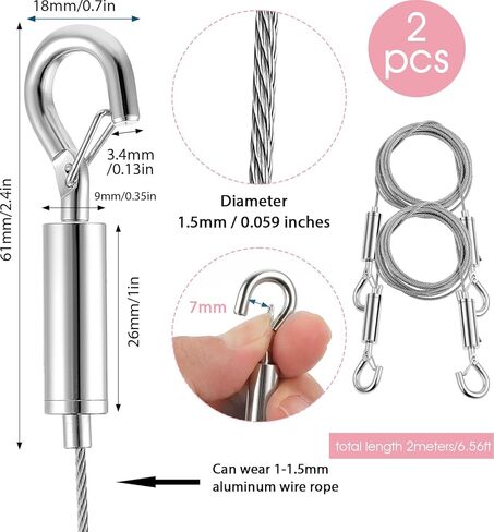 2PCS Adjustable Picture Hanging Wire, Picture Hanging Kit with Hooks Holds up to 66lbs(30kg), 2m X1.5mm Stainless Steel Heavy Duty Pictures Wire for Pictures Mirrors Artwork Frame Billboards in Saudi Arabia